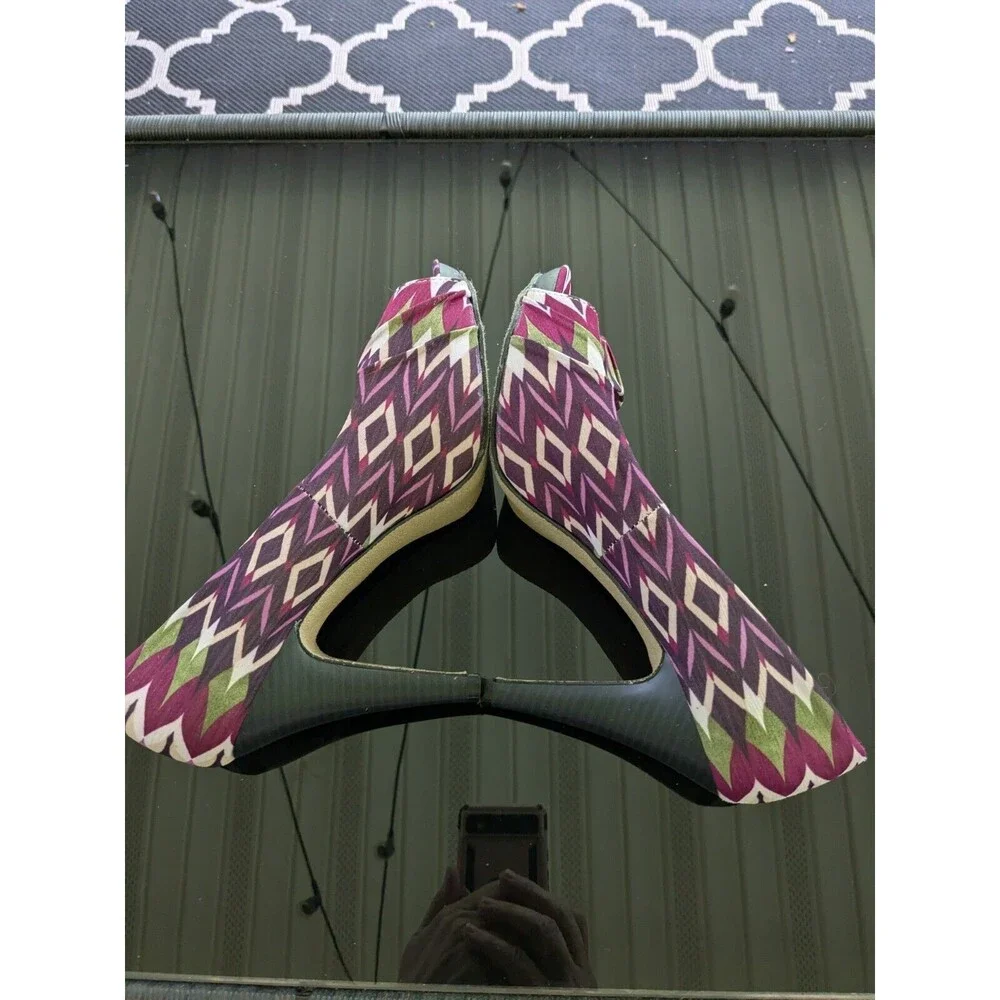 Madden Girl Heels Women's Sz 9 Jacquard Marled Aztec Purple Geometric Peep Toe